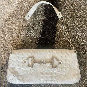 White faux alligator /crocodile textured Shoulder Handbag/Purse